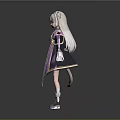Cat Ear Girl With Feline Features Long White Hair Kimono Style Outfit Standing Pose