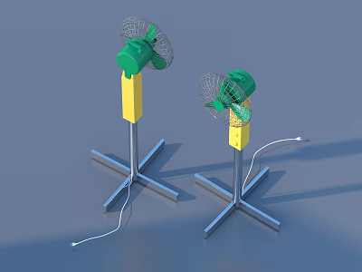 Stand Air Cooler Fan With Green Yellow Design Metal Base And Power Cord 3d model