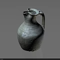 Vintage Grayish White Ceramic Jug With Textured Surface And Handle On Dark Surface