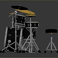 Modern Black Drum Kit with White Drumheads Cymbals and Silver Stands Displayed on Dark Background