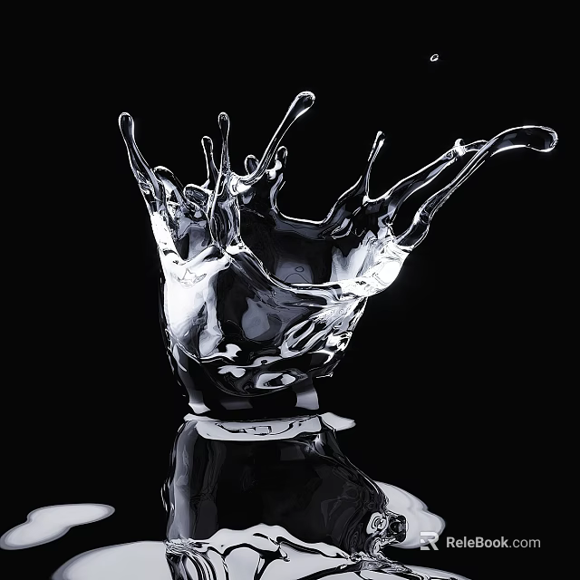 Transparent Water Splash Garden Ornament with Reflection on Black Background 3d model 