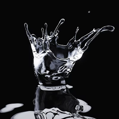 Transparent Water Splash Garden Ornament with Reflection on Black Background 3d model