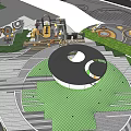 Fun Modern Kids Play Area With Circular Platform Climbing Structures Green Lawn And Colorful Equipment