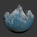 Enchanted Character in Ice Crystal Bowl with Splashing Water Chunks and Red Gold Attire