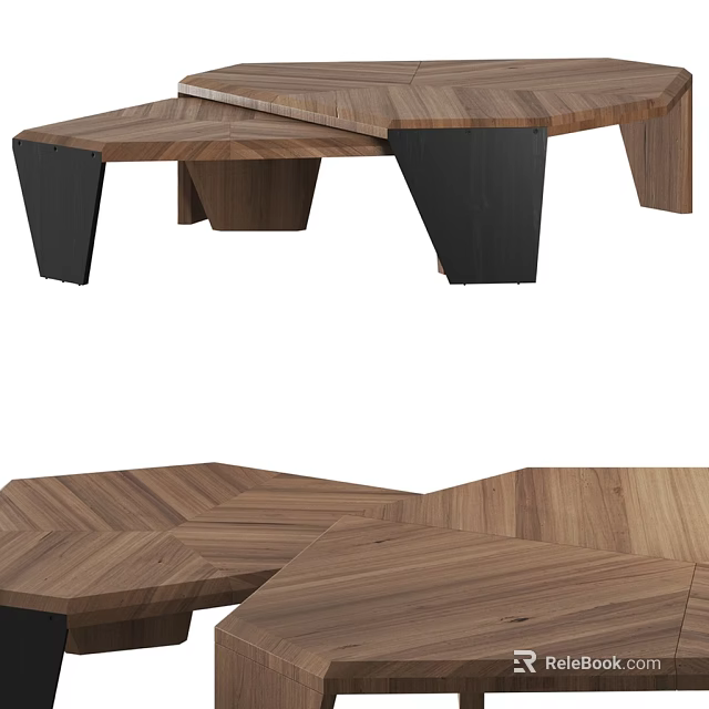 Modern Geometric Wooden Coffee Table Design With Hexagonal Top And Black Metal Legs 3d model 