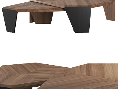 Modern Geometric Wooden Coffee Table Design With Hexagonal Top And Black Metal Legs 3d model
