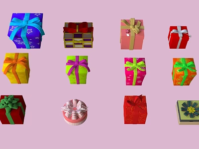 Colorful Decorative Gift Boxes With Bows In Various Colors For Home Use 3d model