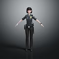 3D Model Of Female Police Officer In Uniform With Badge Utility Belt And Arms Outstretched