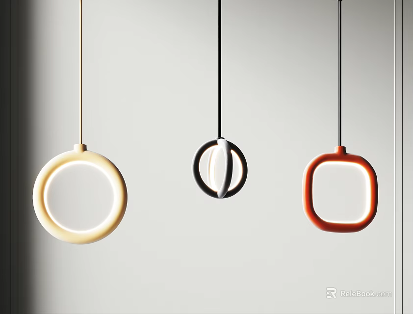 Modern Geometric Shaped Pendant Lights In White Black Red For Interior Design 3d model