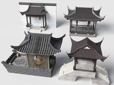 Exquisite Chinese Traditional Pavilion Architecture Model With Curved Eaves And Tile Roof 3d model