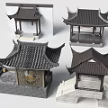 Exquisite Chinese Traditional Pavilion Architecture Model With Curved Eaves And Tile Roof