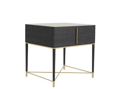 Modern Black Wooden Nightstand With Gold Handle Drawer And Metal Frame Legs 3d model