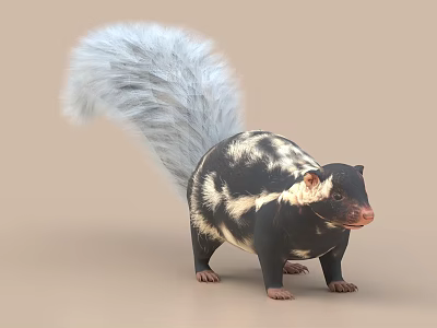 Fluffy Gray And White Tailed Animal With Black White Body On Neutral Background 3d model