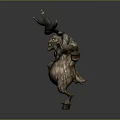 Game Movie Character 3D Model With Large Horns Fur Glowing Eyes And Outstretched Arms