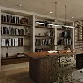 Modern Living And Dining Room Interior With Wooden Ceiling Bookshelves And Green Plants