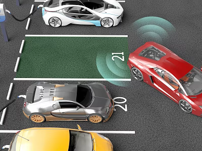 Modern Luxury Sports Cars Parked in Wireless Charging Parking Spots with Different Colors and Styles 3d model