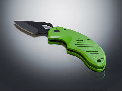 Green Handle Folding Knife With Striped Grip And Sharp Blade Design 3d model