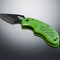 Green Handle Folding Knife With Striped Grip And Sharp Blade Design 3d model