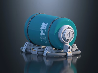 Green Cylindrical Container With Metal Stand Secure Lock And Labeled Surface 3d model