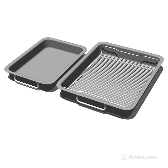 Durable Non Stick Baking Trays Set Including Flat Pan And Wire Rack With Handles 3d model