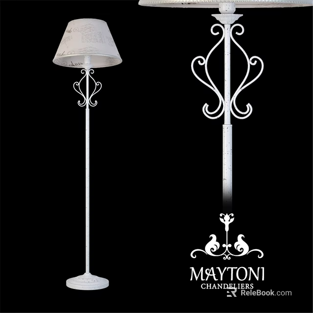 Elegant White Floor Lamp With Iron Art Scrollwork And Fabric Lampshade 3d model 