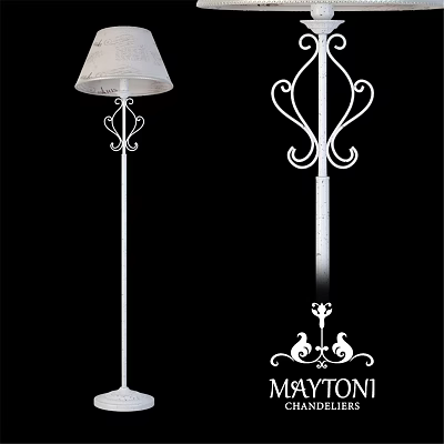 Elegant White Floor Lamp With Iron Art Scrollwork And Fabric Lampshade 3d model