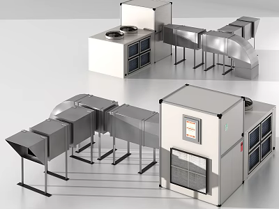 Industrial Stainless Steel Processing Equipment With Ventilation System And Control Panel 3d model