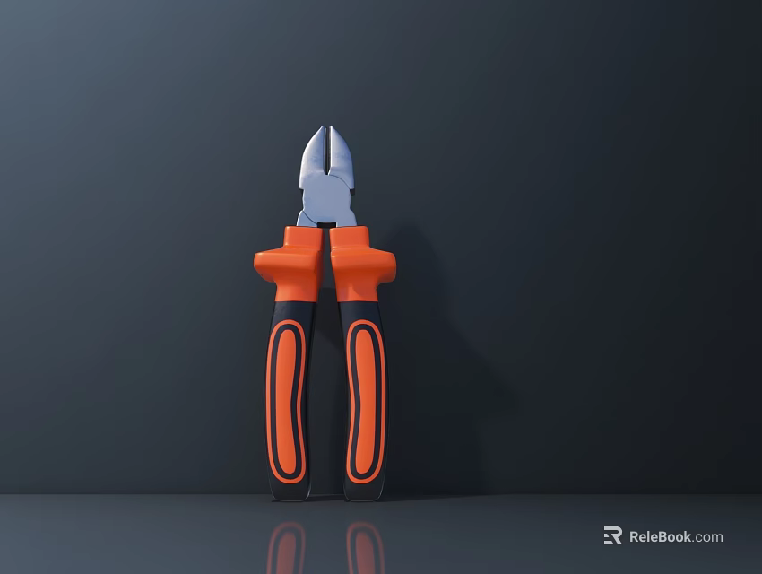 Professional Hardware Pliers With Orange Ergonomic Handles And Dark Background Reflection 3d model