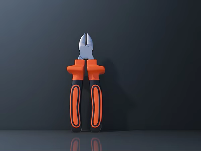 Professional Hardware Pliers With Orange Ergonomic Handles And Dark Background Reflection 3d model