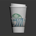 Starbucks Coffee Cup With Silver Lid And Green Logo Blue Face Design