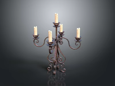 Vintage Metal Candelabra With Five White Candles And Intricate Scroll Design For Home Decor 3d model