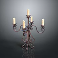 Vintage Metal Candelabra With Five White Candles And Intricate Scroll Design For Home Decor