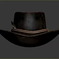 Vintage Brown Leather Cowboy Hat With Braided Rope Band And Metal Buckle
