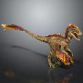 Low Poly Dinosaur With Brown Body And Orange Red Flame Feathers In Standing Pose