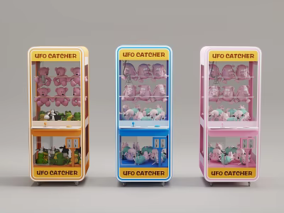 Three Colorful UFO Catcher Arcade Amusement Equipment With Stuffed Toys 3d model