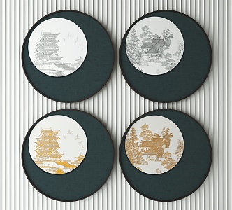 New Chinese Round Frame Painting Decorative Painting 3d model