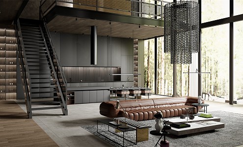 Industrial LOFT Duplex Living Room Villa Living Room 3d model