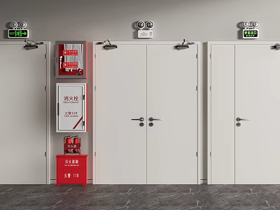 Safety Doors With Fire Hydrant Extinguisher Exit Lights And Smoke Detectors 3d model