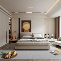 Modern Bedroom Interior Design With Large Bed Built in Wardrobes Painting Rug And Chair