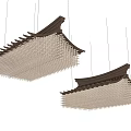 Two Chinese Style Hanging Chandeliers With Traditional Roof And Grid Structure