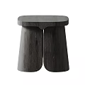 Modern Wooden Stool With Unique Double Column Design And Dark Finish 3d model