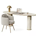 Modern Light Luxury Stone Desk And Upholstered Fabric Chair Set For Elegant Home Office Workspace