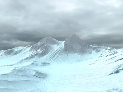 Snow Covered Mountain Landscape With Peaks And Cloudy Sky Above 3d model