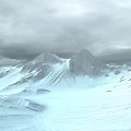 Snow Covered Mountain Landscape With Peaks And Cloudy Sky Above