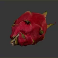 Vibrant Red Dragon Fruit With Fresh Green Leaves On Dark Background
