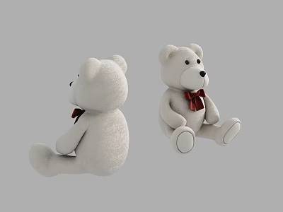White Teddy Bears With Red Bow Ties Two Sitting Stuffed Toys Back And Front View 3d model