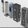 Public Electric Vehicle Charging Stations With Various Designs And Digital Screens
