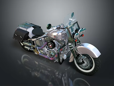 Classic Chrome Motorcycle With Silver Black Body Windshield Saddlebags And Shiny Engine 3d model