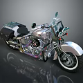 Classic Chrome Motorcycle With Silver Black Body Windshield Saddlebags And Shiny Engine