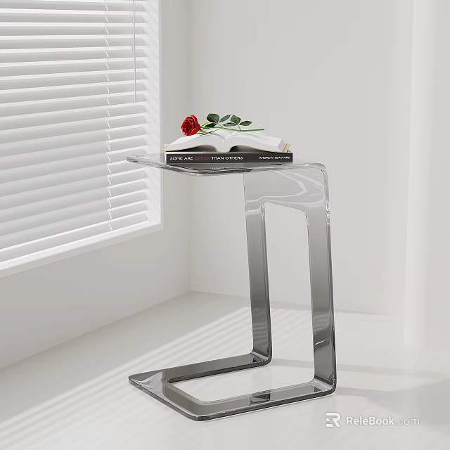 Clear Acrylic Side Table With Sleek Curved Frame For Modern Minimalist Home Indoor Decoration 3d model 